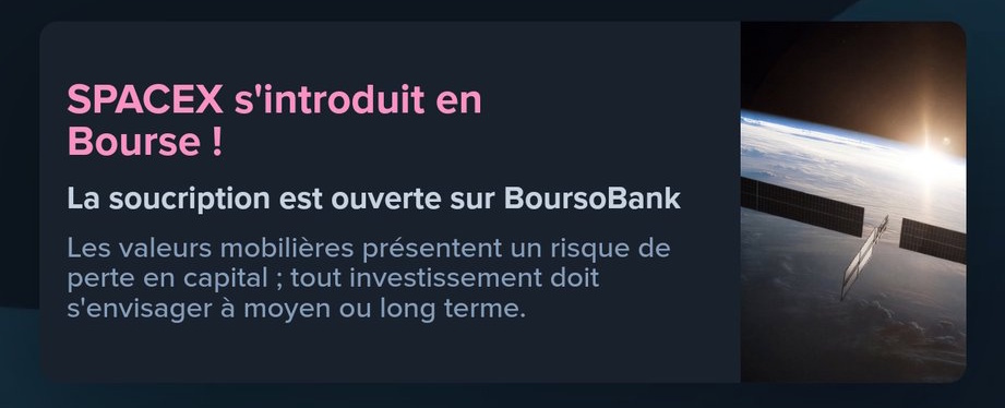Mail reçu de BoursoBank concernant l'introduction en bourse de SpaceX